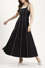 Ava Panelled Dress in Jet Black