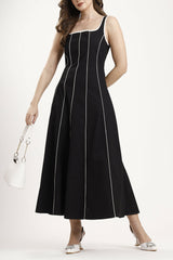 Ava Panelled Dress in Jet Black