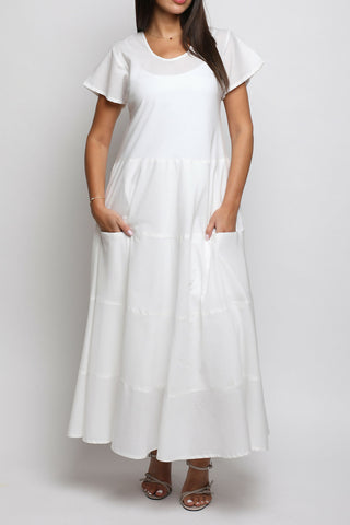 Rue White Short Sleeves Dress