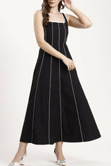 Ava Panelled Dress in Jet Black