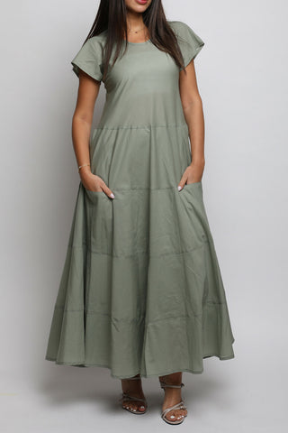 Rue Short Sleeves Green Egyptian Cotton Dress