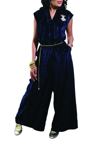 Navy Velvet Jumpsuit