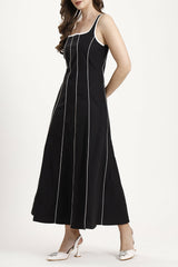 Ava Panelled Dress in Jet Black