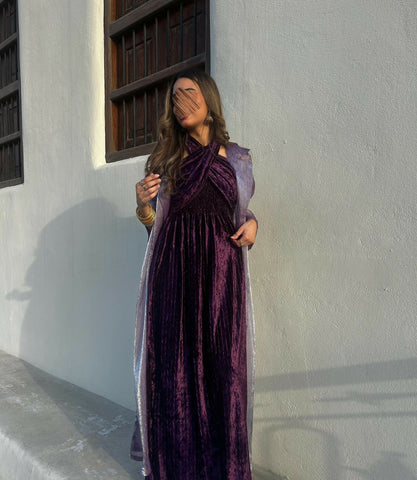 Purple Velvet kaftan and Bisht Set