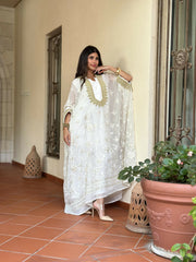 White Embroidered Thoub Kaftan