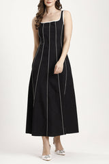 Ava Panelled Dress in Jet Black