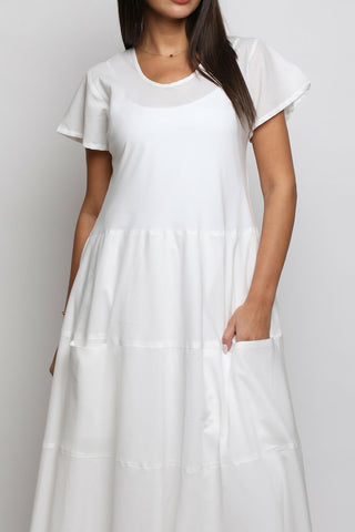 Rue White Short Sleeves Dress