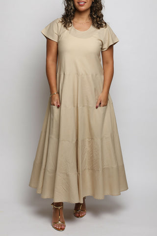 Rue Beige Short Sleeves Dress