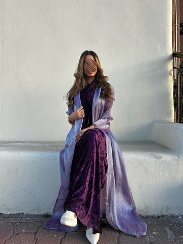 Purple Velvet kaftan and Bisht Set