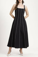 Ava Panelled Dress in Jet Black