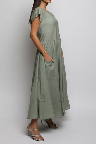 Rue Short Sleeves Green Egyptian Cotton Dress