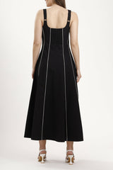 Ava Panelled Dress in Jet Black