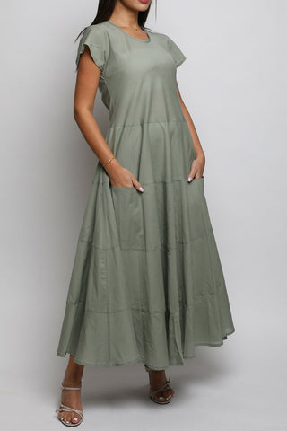 Rue Short Sleeves Green Egyptian Cotton Dress